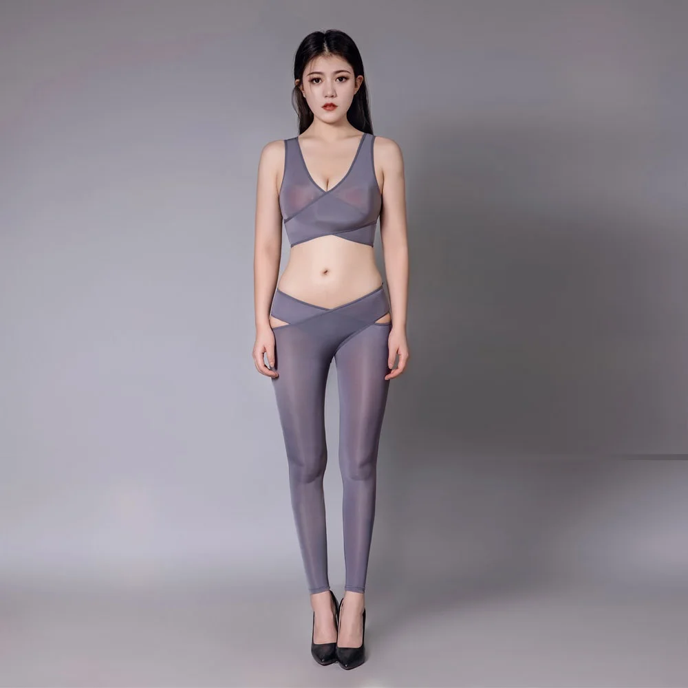 Mallas de tubo de alta elasticidad para mujer, Leggings ajustados de cintura baja, lencería Sexy, traje de dos piezas