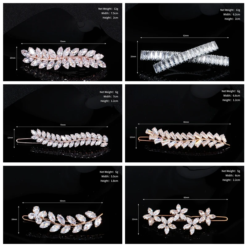 Miallo Fashion Barrette Cubic Zirconia Leaf Hair Clips for Women Accessories Bridal Wedding Hair Jewelry Party  Bride Headpiece
