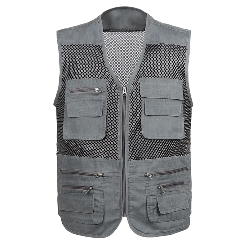 Gilet de pêche multi-poches pour homme, veste en fibre respirante, gilet à séchage rapide, grande taille, maille 2021, nombreuses poches