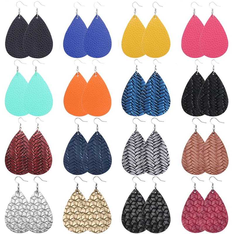 Pendientes de cuero en forma de lágrima de 35 colores a la moda, pendientes de gota ligeros, joyería, pendientes colgantes antiguos para mujeres, regalos al por mayor