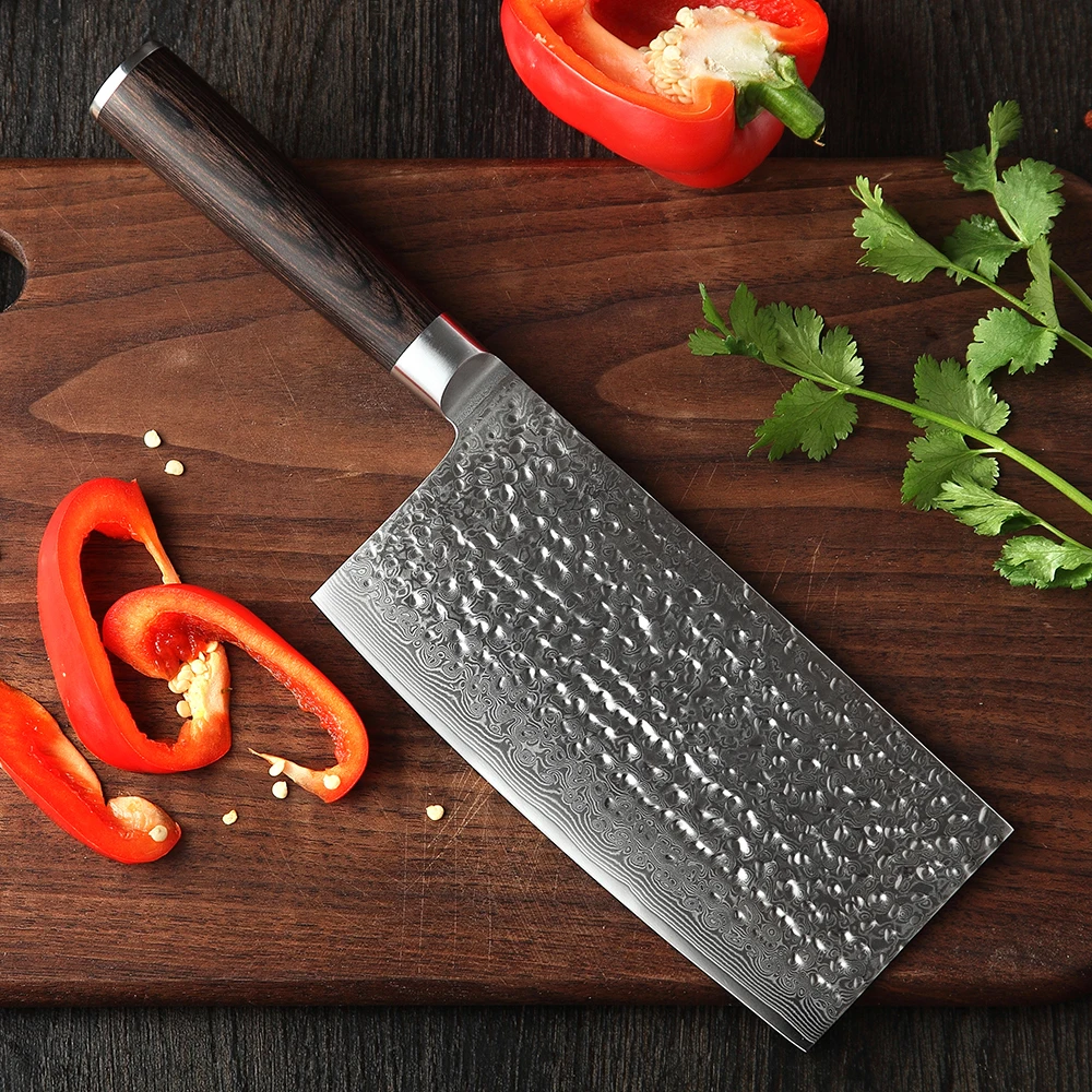 XINZUO 7\'\' Slicing Knife VG10 Japanese Steel Chef Kitchen Tool Damascus Stainless Steel Cleaver Knives Pakkawood Handle