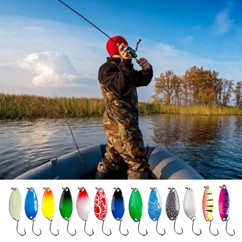 43/12pcs Fishing Spoon Lure Set Metal Sequined Baits Trout Fishing Baits For Trout Char And Perch With Tackle Box Fake Lures