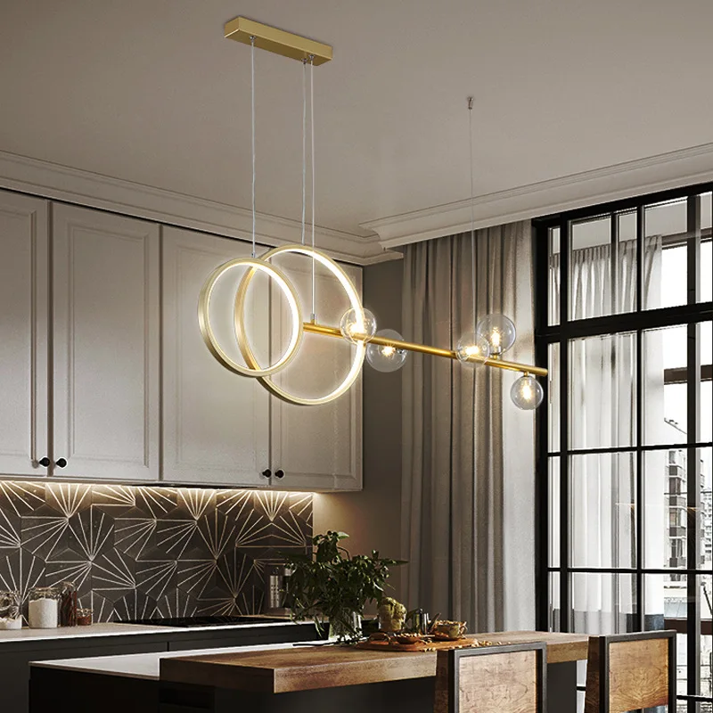 

Modern Office Pendant Light Double Ring Glass Ball Nordic Kitchen Designer Lamps Dinning Room Lights 3 Light Color Gold Light