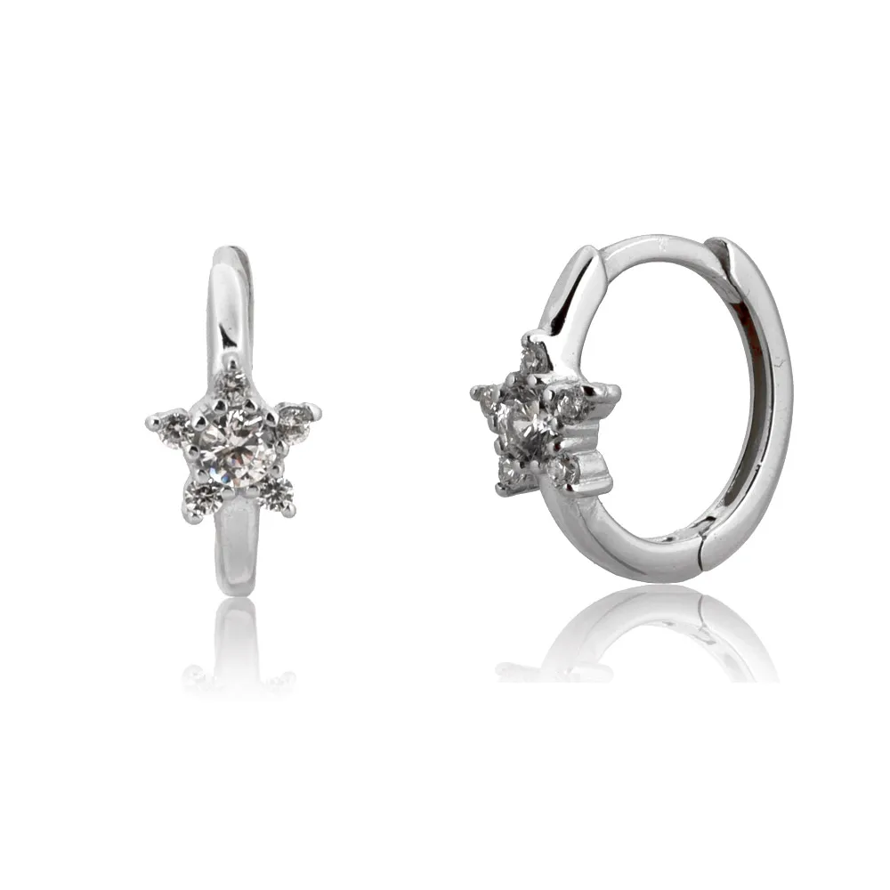 ANDYWEN 925 Sterling Silver Plain Star Huggies Middle Hoops Earring Fashion Jewelry For 2021 Rock Punk Jewels Party image 3