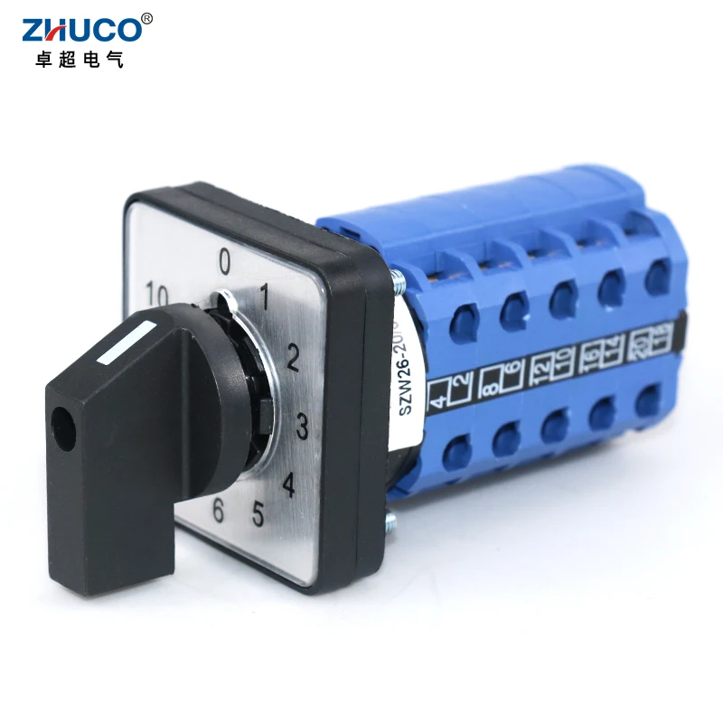 

ZHUCO SZW26/LW26-20/0-10.5 Eleven Position 20 Terminals 20A 660V 64X64 Mm 48X48 Mm Panel Mount Universal Changeover Cam Switch
