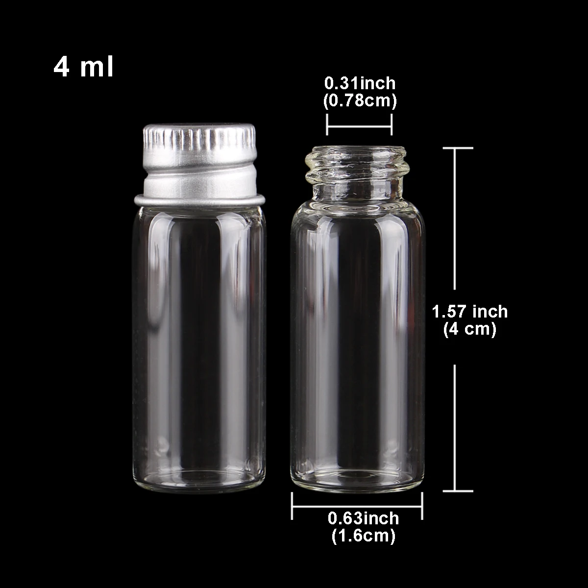 wholesale 100 pieces 4ml 16*40mm Glass Bottles with Aluminum Caps Mini Glass Bottles Tiny Jars Vials