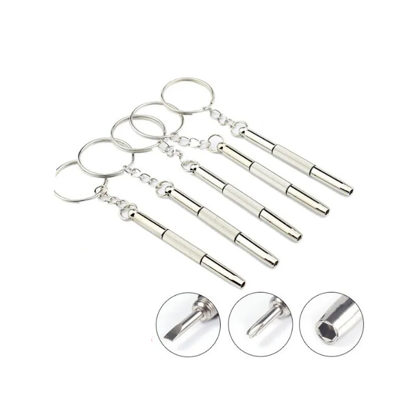 4 in1 Eyeglass Screwdriver Mini Key Chain Ring Hand Tools Sunglasses Eyeglass Cellphone Watch Repair Keychain Screwdriver Tool