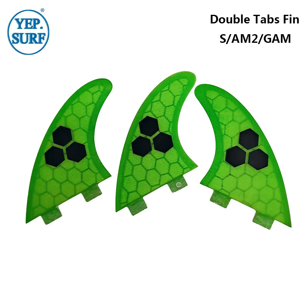 

New Style Double Tabs Fins S/AM2/GAM Size Green Color Surf Fins Bing Honeycomb Fiberglass Surfboard Fin in Surfing