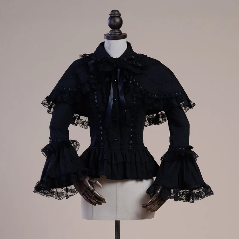 Voorjaar Vrouwen Wit Overhemd Vintage Victoriaanse Verstoorde Lace Blouse Dames Gothic Tops Lolita Prinses Kostuum Shawl Shirts 2 Stuks