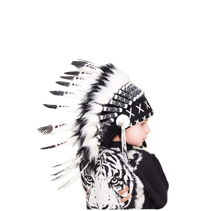 Indian Style Feather Headdress Hat Halloween Decoration Headwear Garland For Baby Girl Boys Villus Chiefs Cap Photography Props