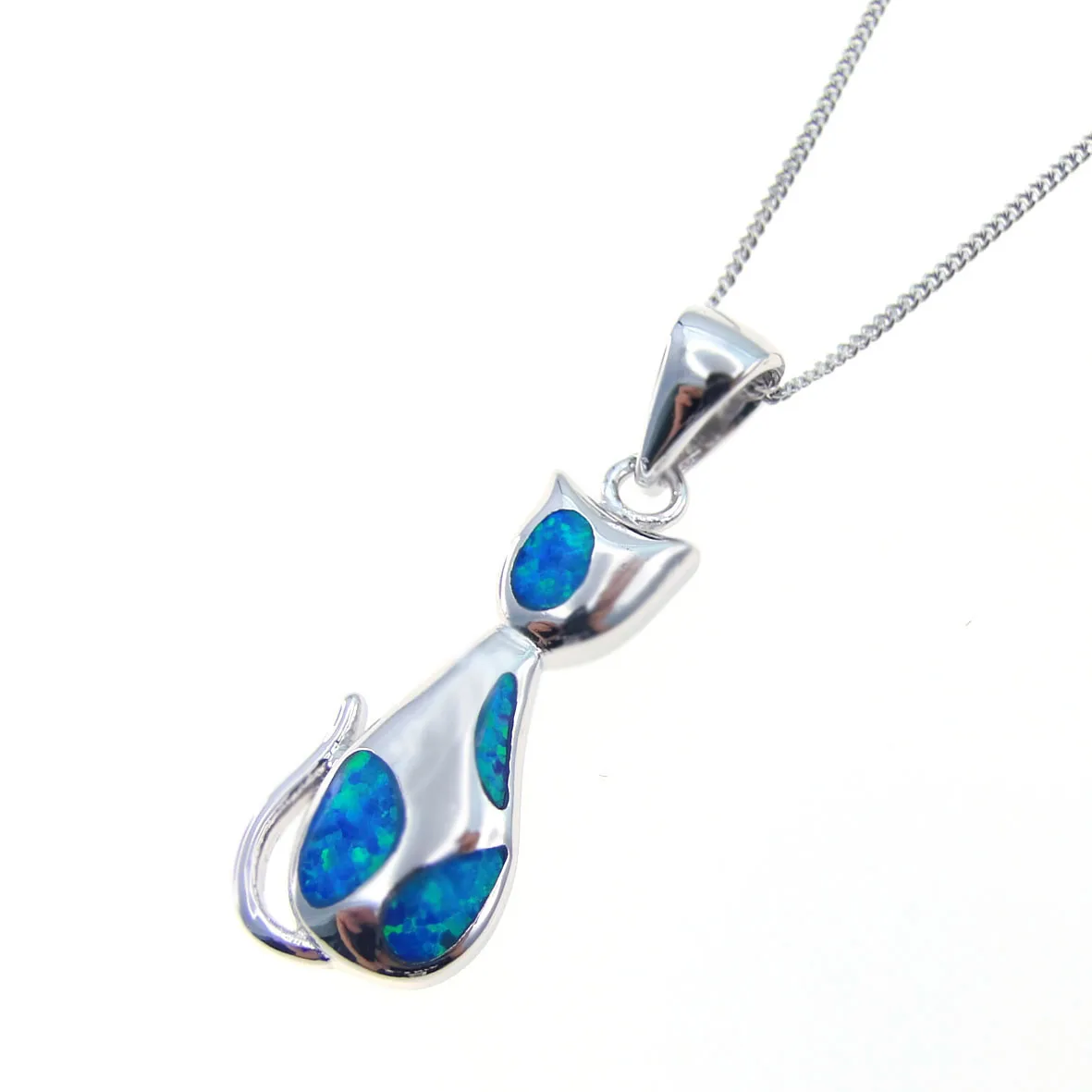 Pendentif en pierre opale bleue, joli pendentif pour mariage féminin, plaqué argent