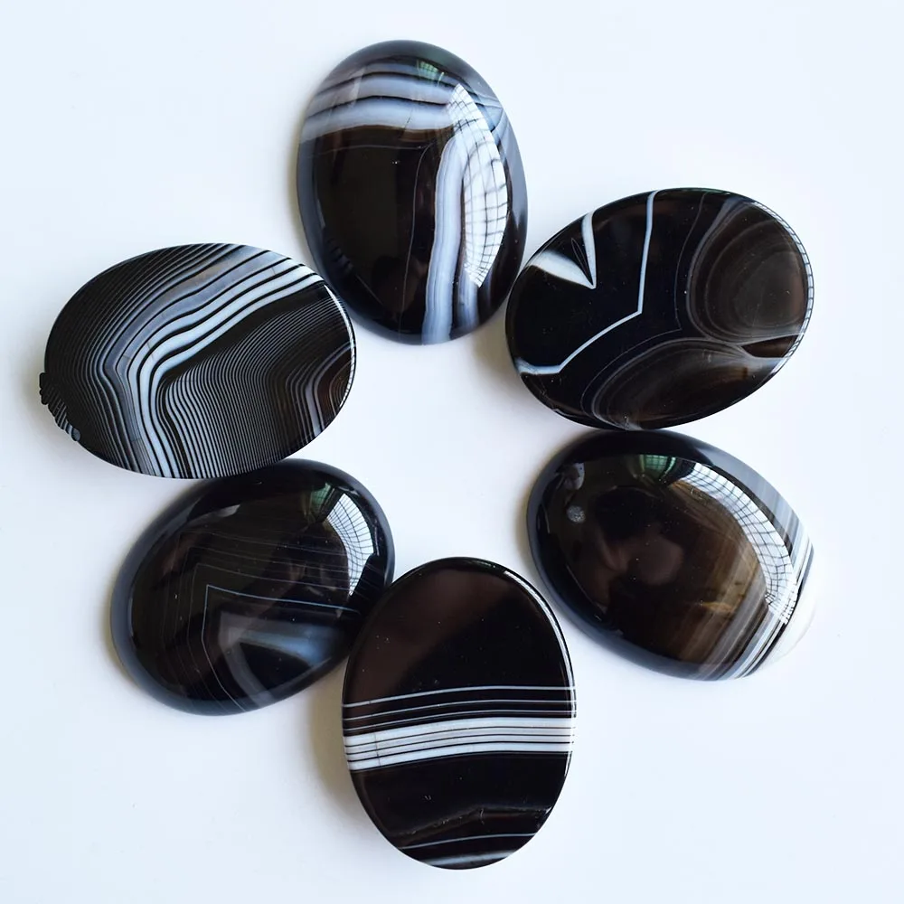 Free shipping 6pcs/lot Wholesale 30x40mm natural black stripe onyx Oval CAB CABOCHON beads for jewelry accessories making