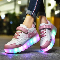 Roller Skate Shoes For Children Girl Kid Boys Led Sneakers 2 Wheels Fashion Casual Sports Pink Leather Light Luminous Boots