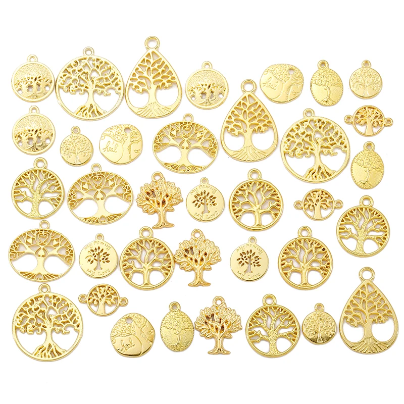 Tree of Life Mix Metal Zinc Alloy Charms, Fit Jóias Pingente, Colar DIY e Pulseira, Fazer Jóias Descobertas, 36Pcs por lote