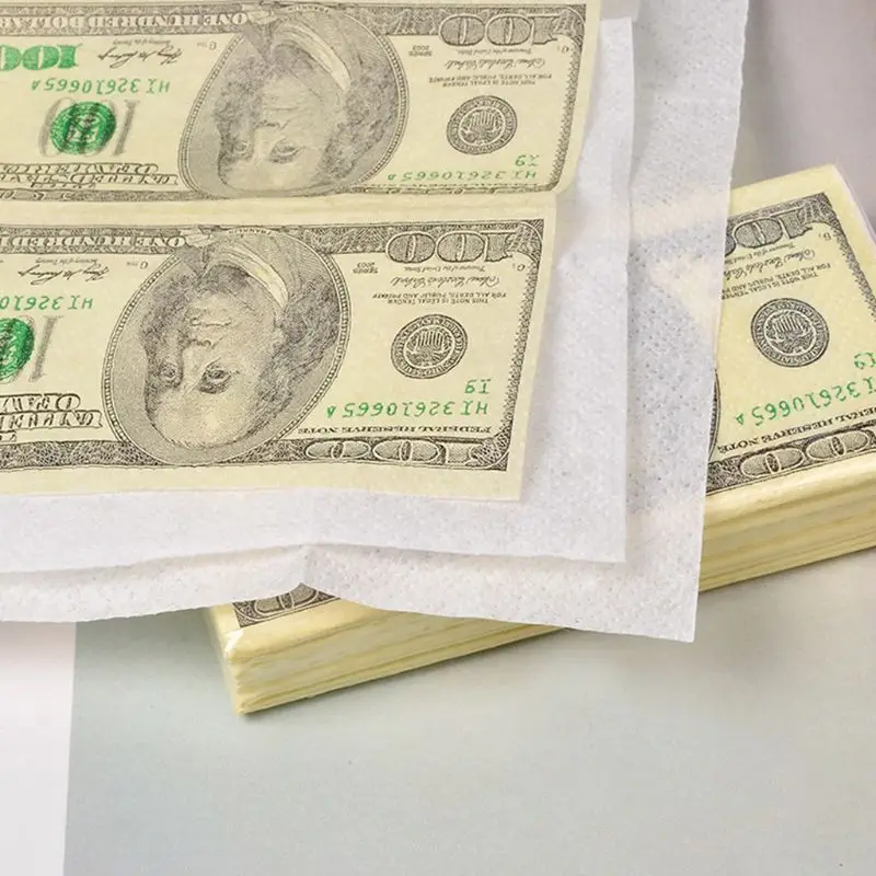 10 Sheets/Pack Funny Dollar Pattern Tissue Paper Disposable Towel Portable Money Napkin Handkerchief Party Tableware