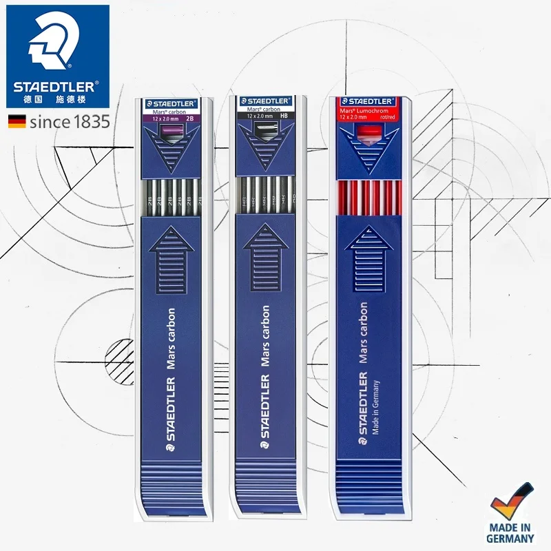 12pcs/box German STAEDTLER 200 Engineering Drawing Automatic Pencil Lead 2mm Lead 4B-2H Red and Blue