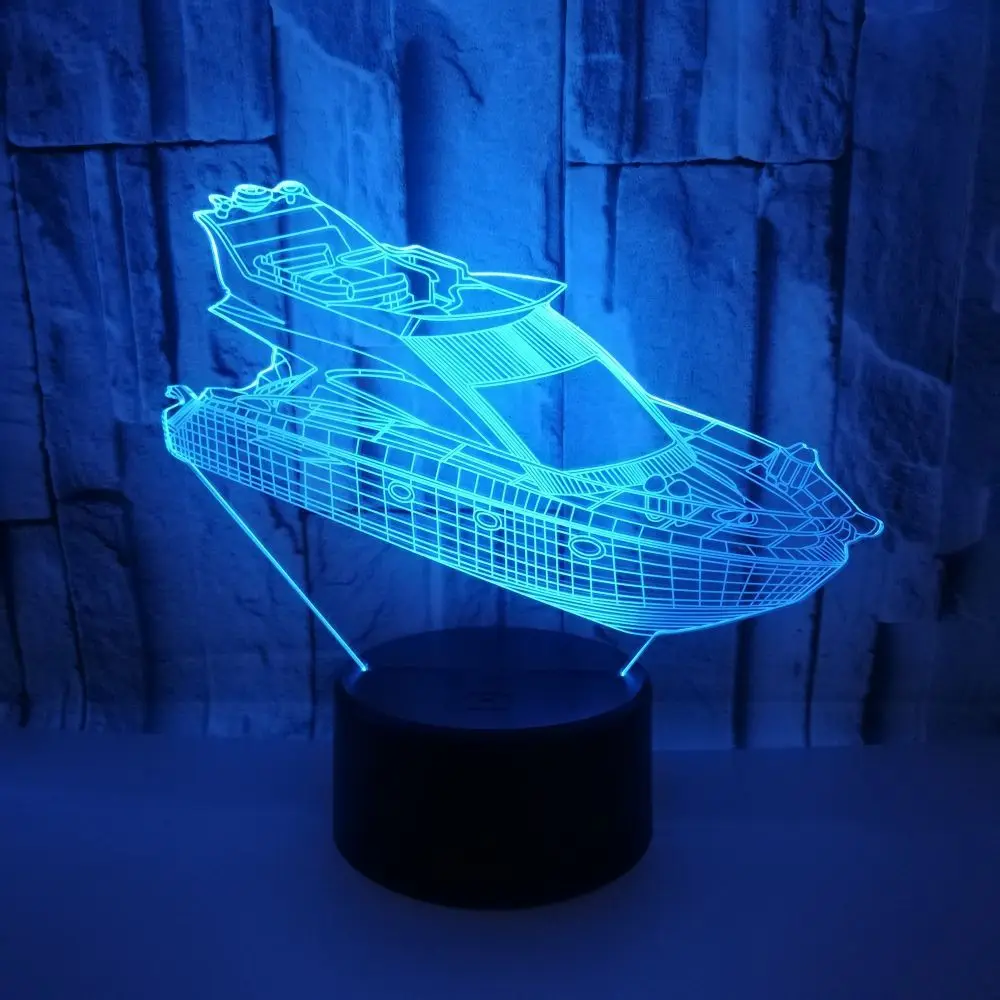 3D LED Night Light Ship Yacht with 7 Colors Light for Home Decoration Lamp Amazing Visualization Optical Illusion