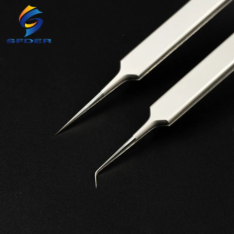 Ultra Thin Fly Line Tweezers 0.15mm AT-11JP Straight/AT-15JP Curved Stainless Steel Industrial Precision Tweezers