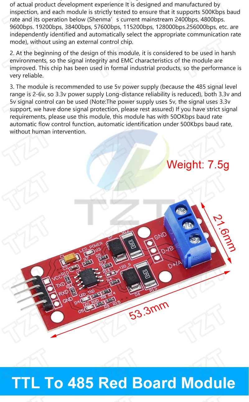 TZT TTL Turn To RS485 Module Hardware Automatisches Flow Control Modul Serielles UART Level Gegenseitige Konvertierung Stromversorgungsmodul – Detail 12