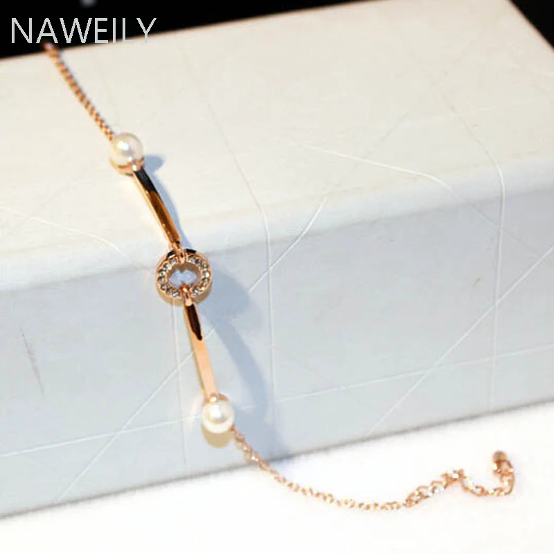 NAWEILY Brand Crystal Circle Charm Bracelet New Fashion Gold Color Simulated Pearl Bracelets Bangles For Women Female Best Gift