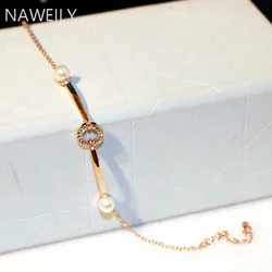 NAWEILY Brand Crystal Circle Charm Bracelet New Fashion Gold Color Simulated Pearl Bracelets Bangles For Women Female Best Gift