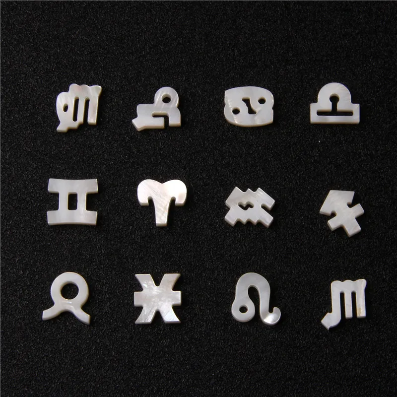 12 Constellation Zodiac Signs Beads White Natural Mother Of Pearl Shell Charm Beads for Jewelry Making DIY Bracelet Necklace
