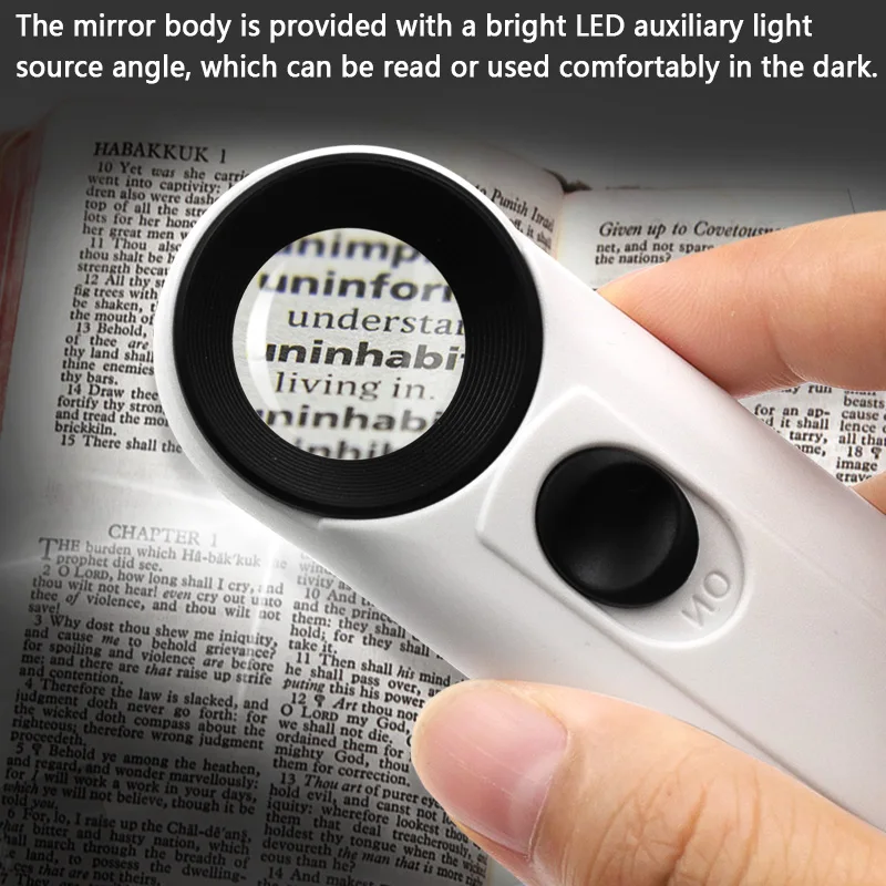 40x21mm LED Light Handheld Magnifier Microscope Loupe Loupe Jewelry Loupe PCB Boards Repair Tools Batteries not included