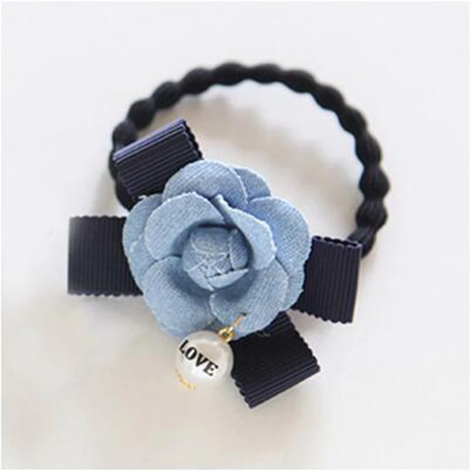 Fashion Korea Hair Accessories Rose Flower Denim Rubber Elastic Hairbands For Girl Women Ponytail Holder High Quality Headwear