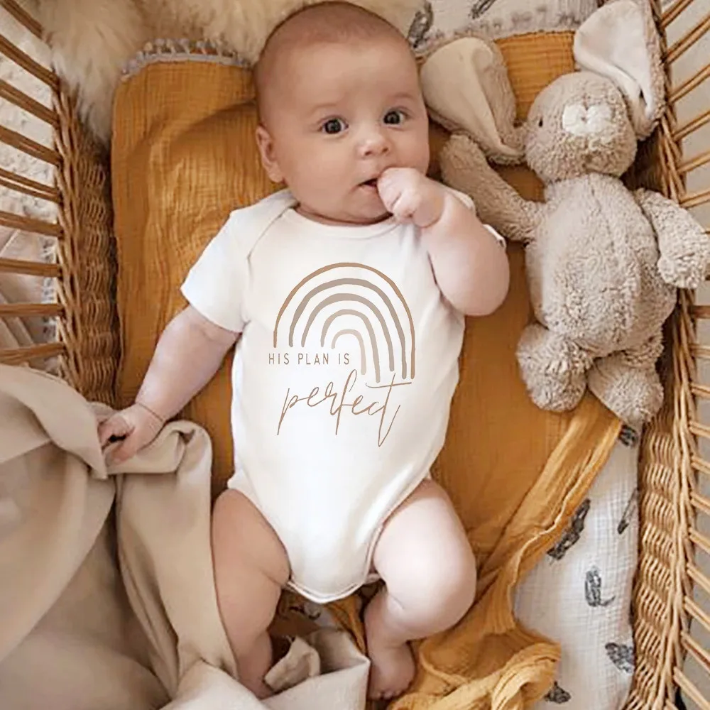 Pregnancy Announcement Onesies His Plan Is Perfect Rainbow Baby Bodysuit Cotton Newborn Boys Girls Rompers Infant Ropa Outfits