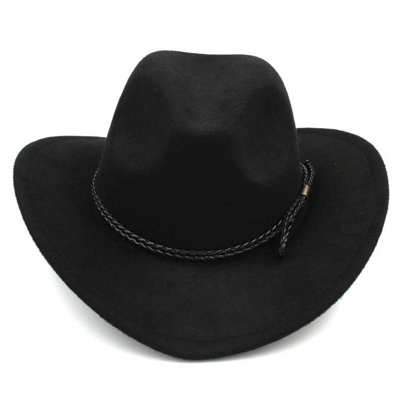 Vintage Braided Rope Band Wool Felt Adult / Kid Child Casual Wide Brim Cowboy Western Hat Cowgirl  Cap  54/57/61cm