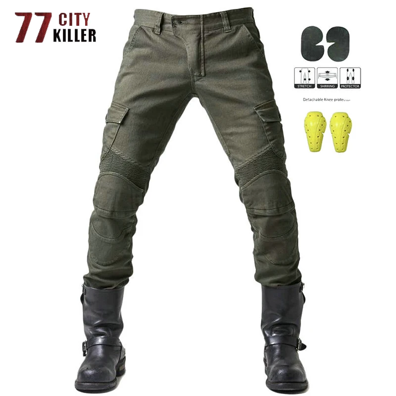 

Elasticity Motorcycle Denim Pants Men Multi-pocket Hard Wearing Outdoor Riding Jeans Male Military Joggers Pantalon Homme XS-4XL