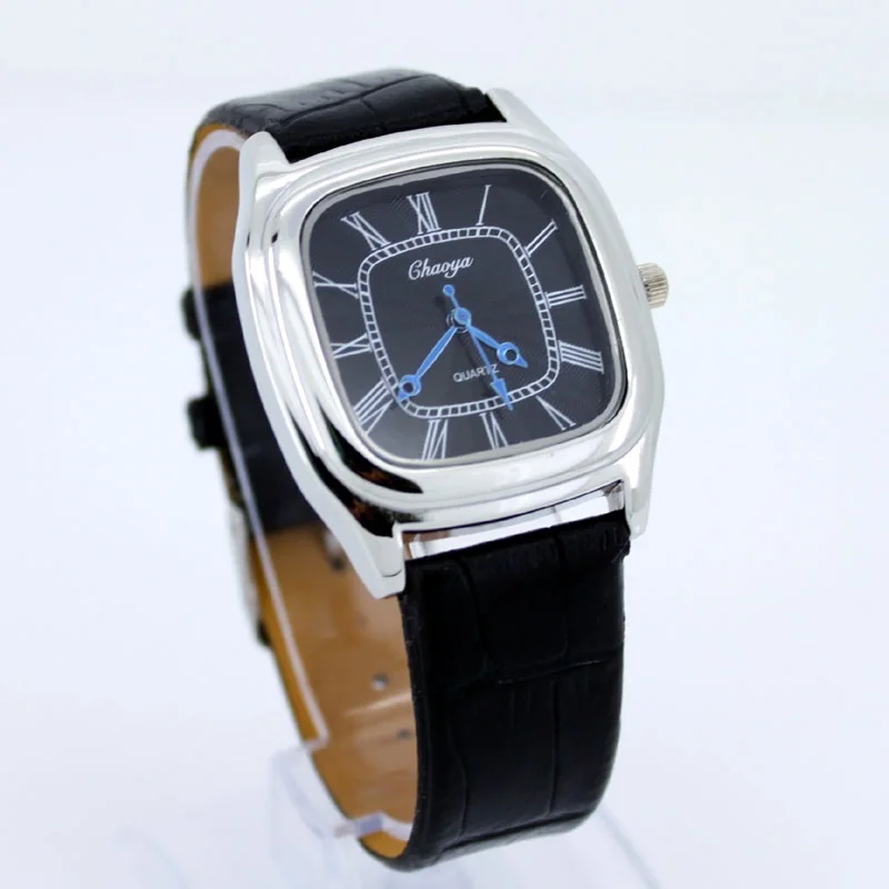 Di modo Quadrato Della Signora Degli Uomini Cinturino In Pelle Nera Orologio Da Polso Al Quarzo Batteria Inclusa Unisex