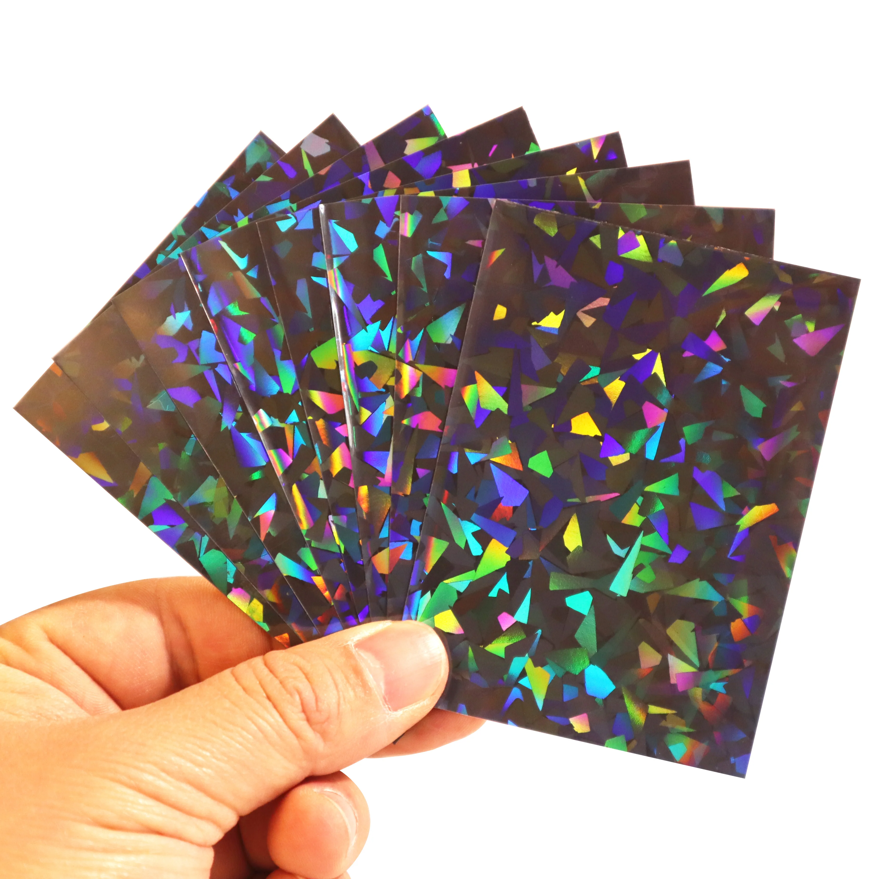 

100 PCS/LOT Black Broken Gemstone Glass Laser High End Cover Film Holographic Idol Photo 66x91 Card Sleeves For Card Protector