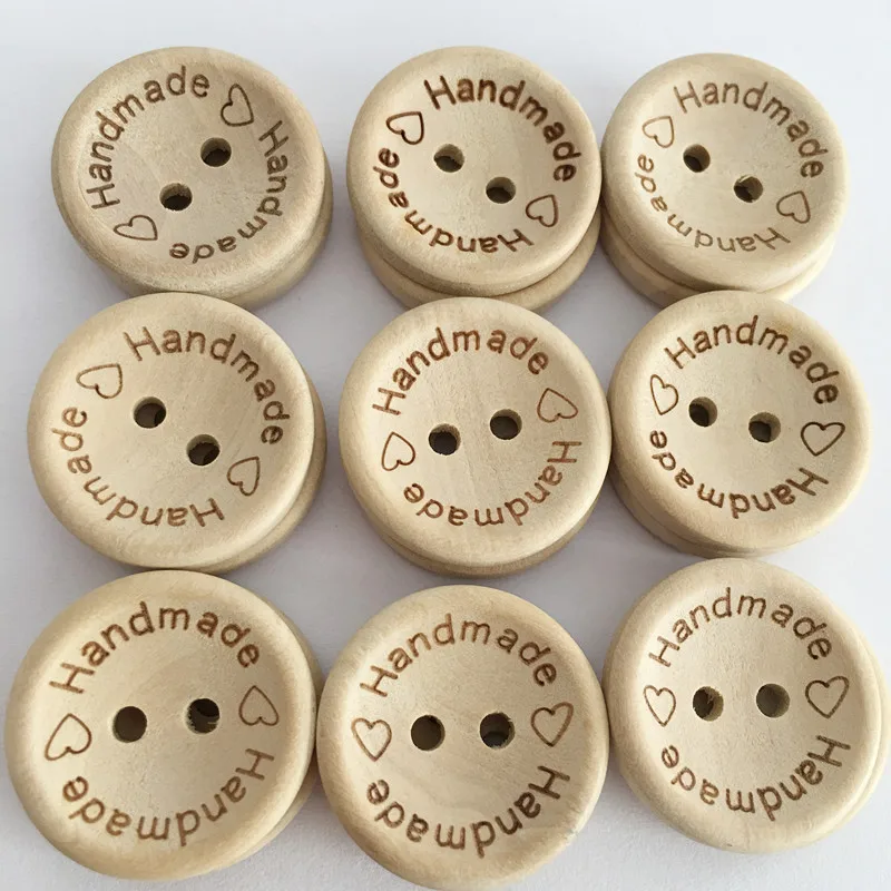 20Pcs Wooden Handmade with Love Buttons Round Craft Decor Buttons 2 Holes Wooden Button for 15mm/20mm/25mm Sewing Buttons