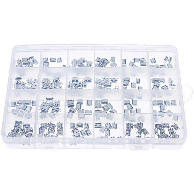 240Pcs/Box 24 Value Micro Usb 5Pin Jack Connector Socket Usb Connectors Set Kit For Moblie Phone And Mobile Power Bank