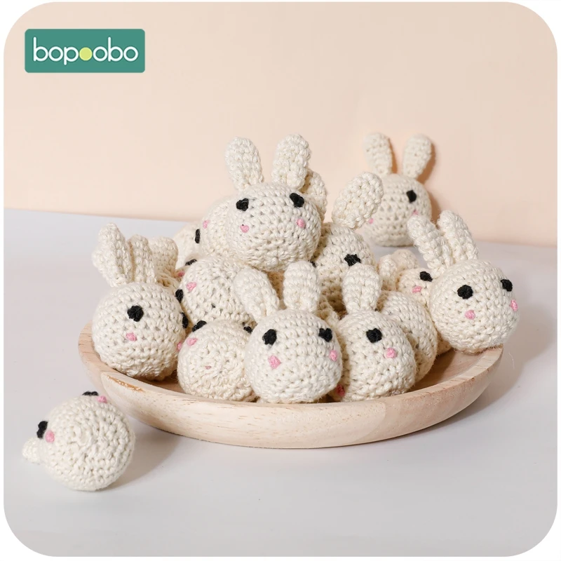 Bopoobo 10pc Food Grade Bunny Teether Crochet Beads For Dummy Pacifier Clip DIY Wood Jewelry Making For Teeth  Baby Product