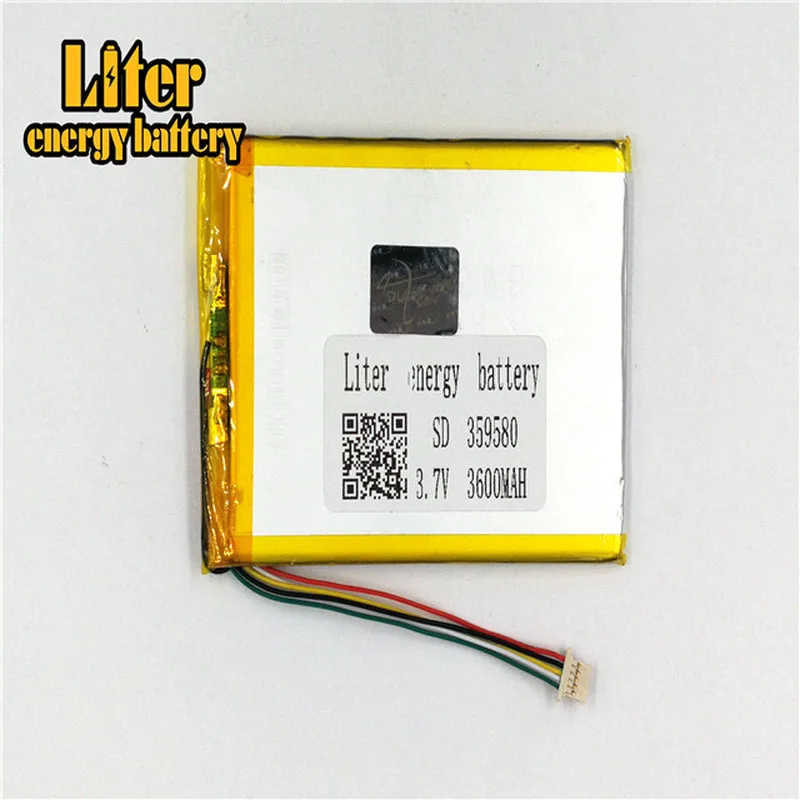 1.0 MILÍMETROS conector 5pin 359580 alta qualidade Recarregável LiPo 3.7v 3600mAh bateria de polímero de íons de lítio Tablet PC
