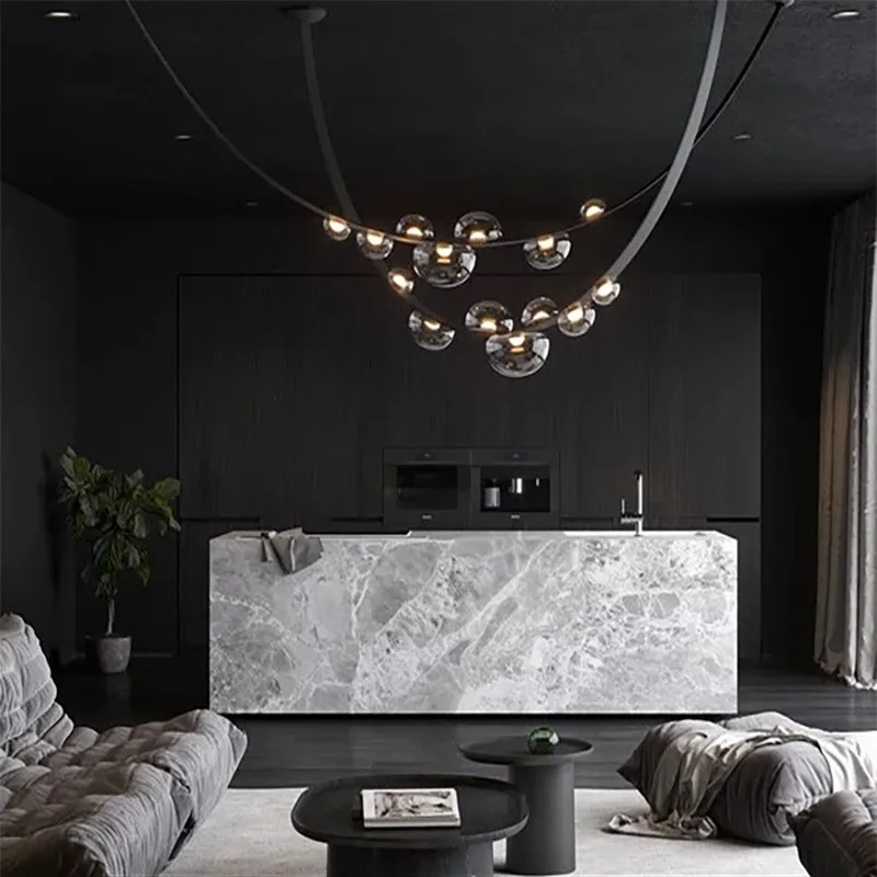 Modern Minimalist Dining Room Leather LED Chandelier Nordic Villa Duplex Empty Living Room Stairwell Designer Lamps