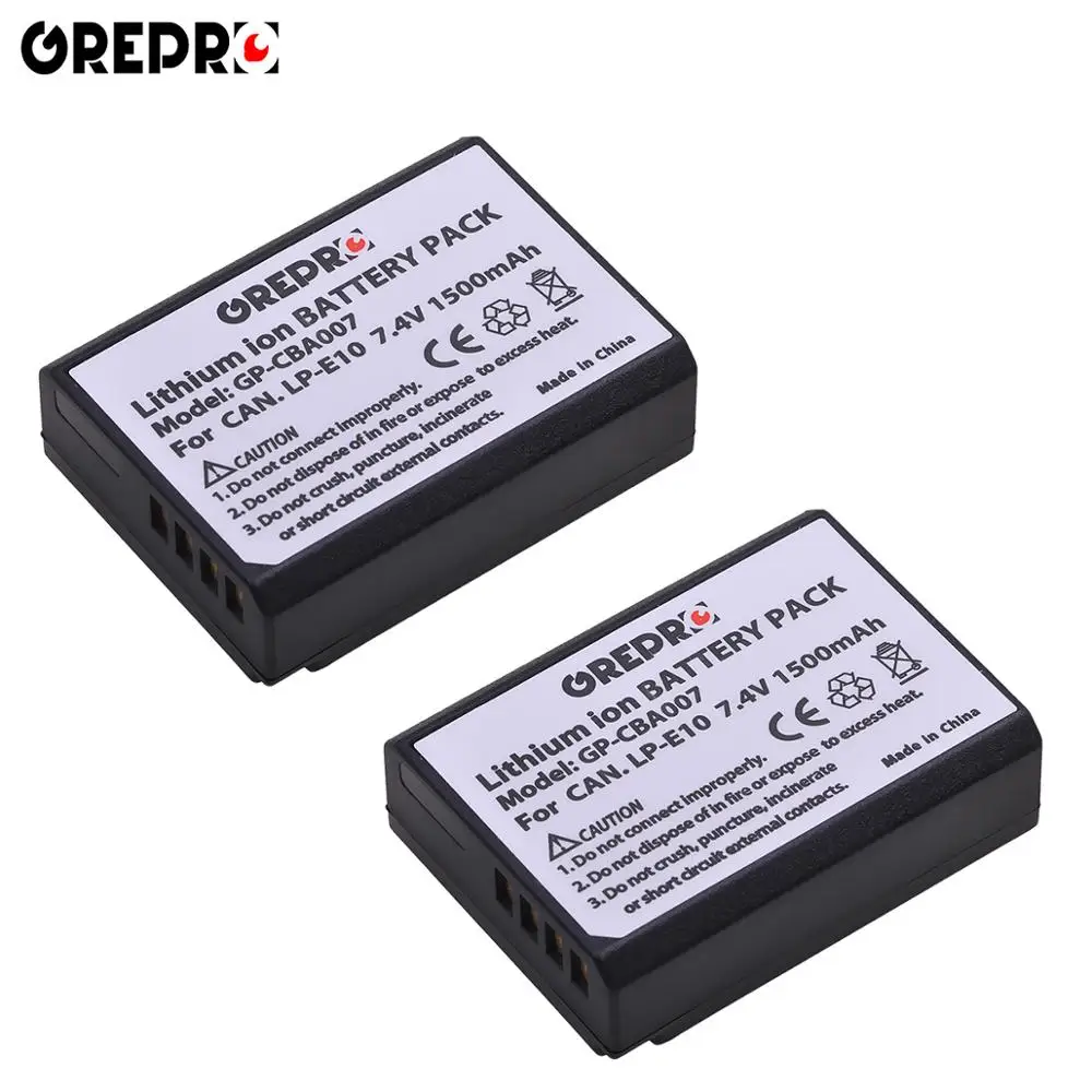 

2Pcs LP-E10 LPE10 LP E10 Battery for Canon EOS 1100D 1200D 1300D 1500D 2000D 3000D Kiss X50 X70 X80 Rebel T5 T6 T7 T100