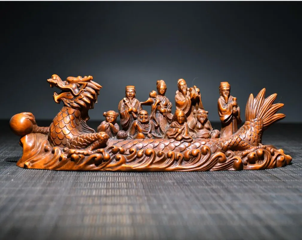 

Archaize seiko Hand-carved boxwood eight immortals sit dragon ship household decoration crafts statue