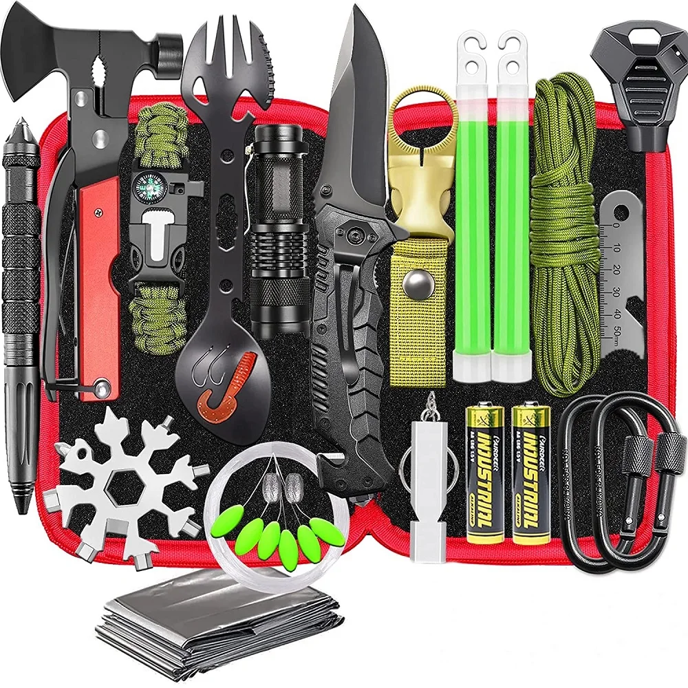 

Camping Survival Kit Gear Equipment 32 in 1 Cool Gadget Gift Ideas for Him Boyfriend Boys Emergency Outdoor Fishing Hiking Hunt