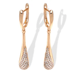 Wbmqda New 585 Rose Gold Earings Fashion Jewelry 2021 Natural Zircon Women Long Tassel Dangle Earrings Unusual Fine Jewelry