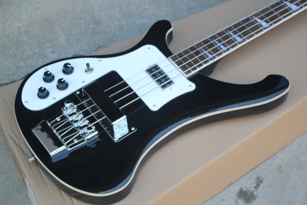 4 Strings Left Handed Black Electric Bass with Iron Tailpiece,Rosewood Fretboard,Providing Customized Service