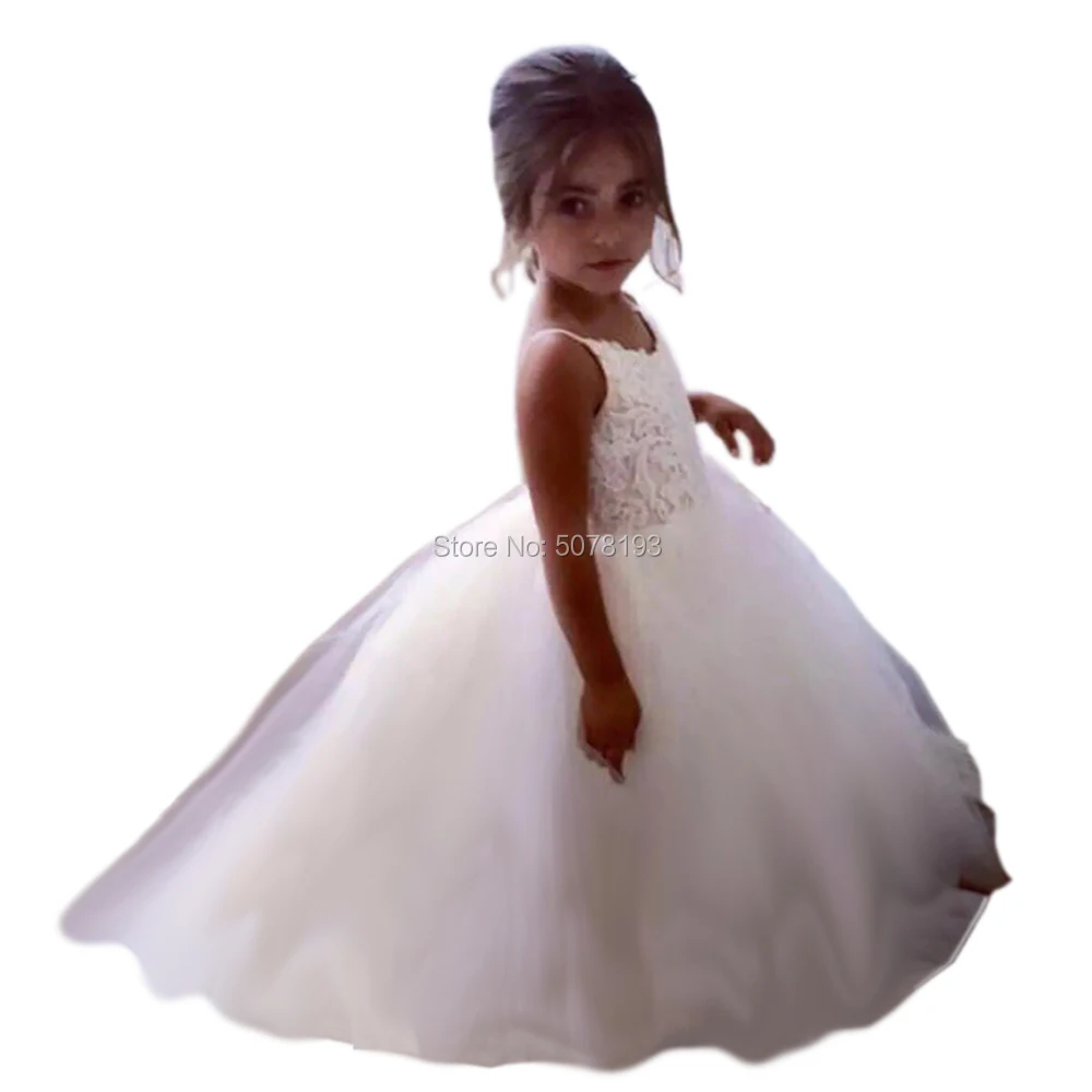 1222 white lovely tulle flower girl dresses/formal gowns V-neck spaghetti-straps floor-length lace&applique zipper free shipping