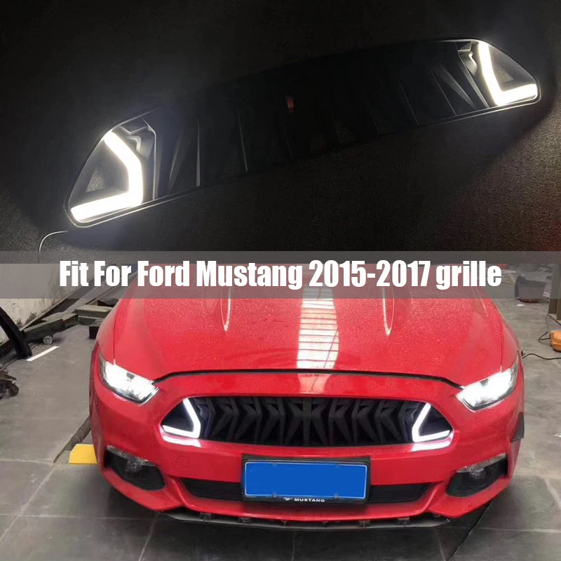 

Матовый черный гриль для Ford Mustang 2015 2016 2017 ABS, передний гриль со светодиодной подсветкой, белый, красный цвет