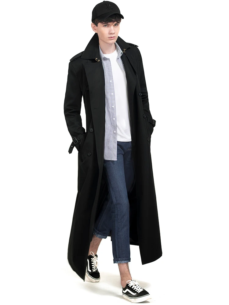 

2022 Men Spring Autumn Long Coat Smart Casual Black Windbreaker Luxury Turn-down Collar Outwear DY1763