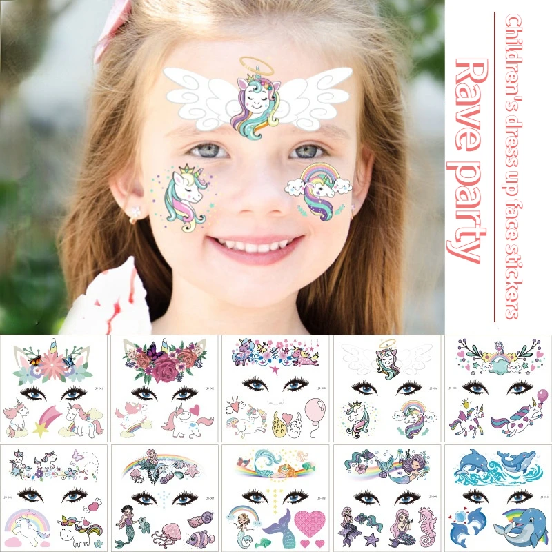 1PCS Children\'s Carnival Party Face Stickers Tattoo Stickers Mermaid Dolphin Animal Dress Up Fun Tattoo Paper Temporary Tattoos