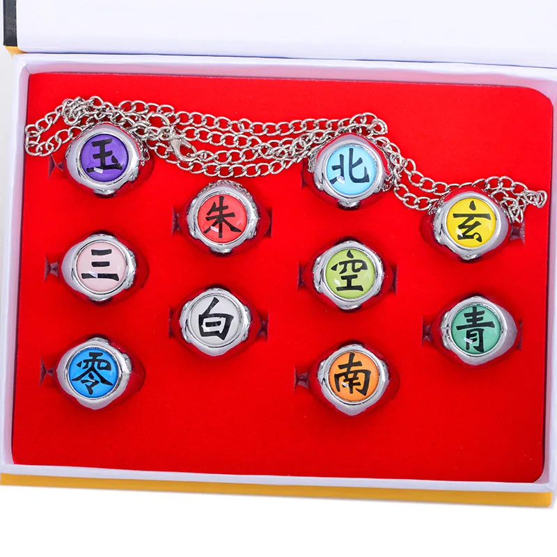 10pcs/set Cartoon Akatsuki Jewerly Cosplay Costume Rings Set Itachi Fashion Table Akatsuki Metal Figure Gifts