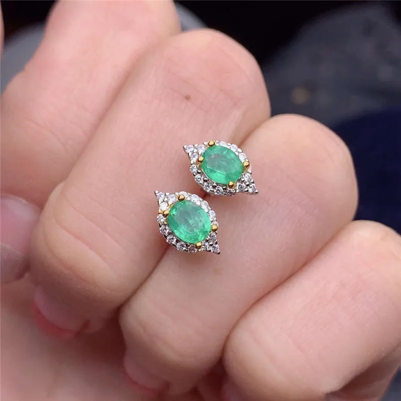 

Supporting detection 925 sterling silver natural emerald emerald lady earrings platinum support test