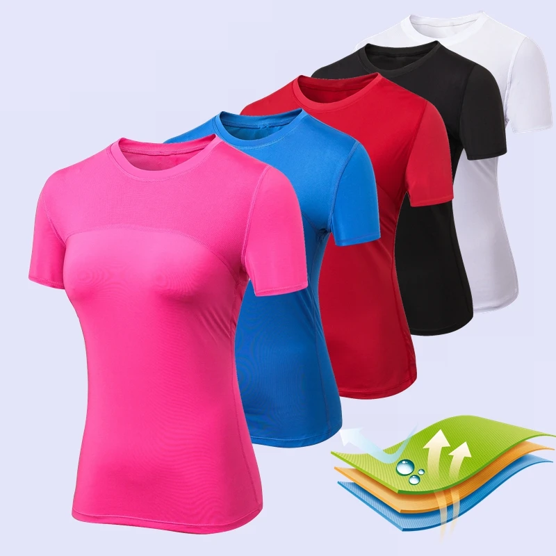 Women\'s Shirts Quick Drying T Shirt Elastic Yoga Sports Gym Running Tops Short Sleeve Tees Blouses Shirts O Collar Yoga Shirts